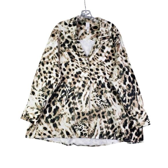 Wynne Layers Shirt Top Popover Tunic Womens Plus 2X LS Animal Print Collared - Picture 2 of 11